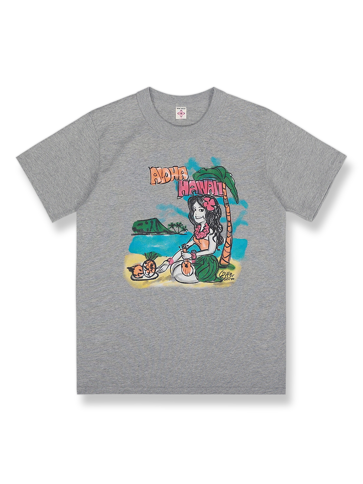 重厚なアメリカンヴィンテージハワイアンガール柄半袖Tシャツ全体像