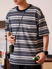 ボートオールロゴ刺繍 ストライプTシャツ