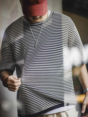 立体織り ストライプ マリンカラーTシャツ