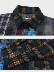 パッチワークチェック柄 コットンシャツ