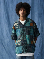 抽象都市風景プリント アロハシャツ