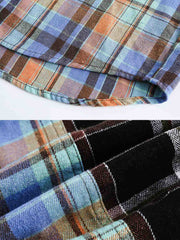 チェック柄 カラーブロック長袖シャツ