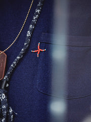 藍染め 刺繍ドロップショルダーTシャツ