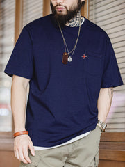 藍染め 刺繍ドロップショルダーTシャツ