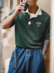 ダークグリーン色 刺繍ポロシャツ