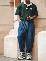 ダークグリーン色 刺繍ポロシャツ