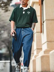 ダークグリーン色 刺繍ポロシャツ