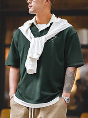 ダークグリーン色 刺繍ポロシャツ