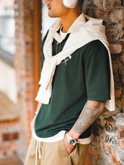 ダークグリーン色 刺繍ポロシャツ