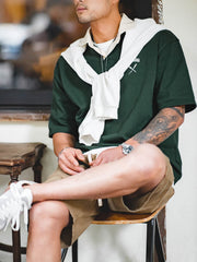 ダークグリーン色 刺繍ポロシャツ