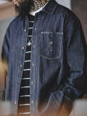 ポケット ステッチ デニム 長袖シャツ