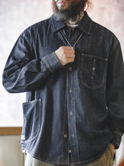 ポケット ステッチ デニム 長袖シャツ