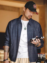 ワッフル編みデニムコーチジャケット