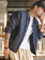 ワッフル編みデニムコーチジャケット