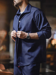 ドロップショルダー ネイビーTRデニムシャツ