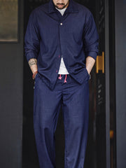 ドロップショルダー ネイビーTRデニムシャツ