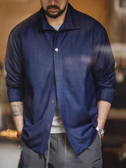 ドロップショルダー ネイビーTRデニムシャツ