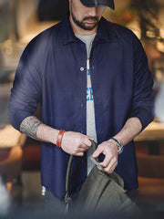 ドロップショルダー ネイビーTRデニムシャツ