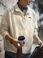 ハーフジップ スタンドカラー スウェットジャケット