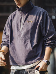 ハーフジップ スタンドカラー スウェットジャケット