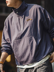 ハーフジップ スタンドカラー スウェットジャケット