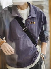 ハーフジップ スタンドカラー スウェットジャケット