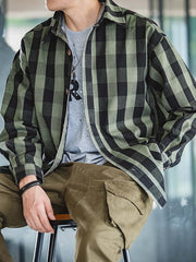 太ラインチェック シャツジャケット メンズ