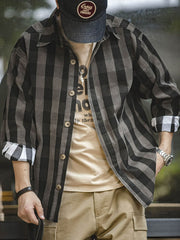 太ラインチェック シャツジャケット メンズ