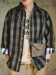 太ラインチェック シャツジャケット メンズ
