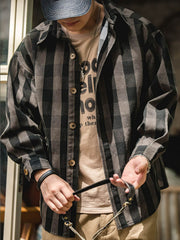 太ラインチェック シャツジャケット メンズ