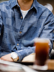 ボロ風 ジャガード 先染め デニム 長袖シャツ