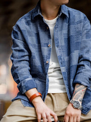 ボロ風 ジャガード 先染め デニム 長袖シャツ