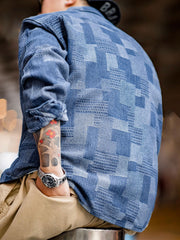 ボロ風 ジャガード 先染め デニム 長袖シャツ