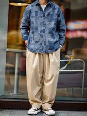 ボロ風 ジャガード 先染め デニム 長袖シャツ