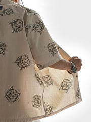 風神雷神プリント キューバシャツ