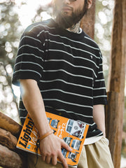 黒白 細いストライプ柄 Tシャツ