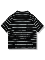 黒白 細いストライプ柄 Tシャツ