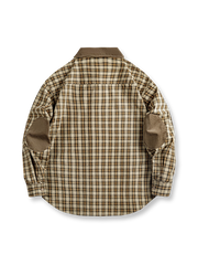 製品画像: タータンチェック柄長袖シャツの反面展示、伝統的なチェックパターンを強調。