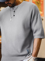 竹節編みヘンリーショートスリーブニット