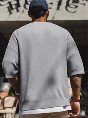 竹節編みヘンリーショートスリーブニット