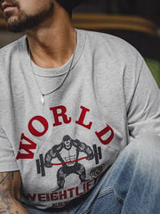 ワールドパワーリフティング 猿&バーベル プリントTシャツ