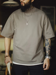 ワイドシルエット・マリン刺繍ハーフハイネックTシャツ