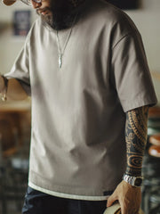 ワイドシルエット・マリン刺繍ハーフハイネックTシャツ