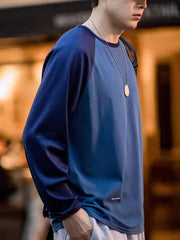 コントラストカラー&メッシュパネル長袖Tシャツ