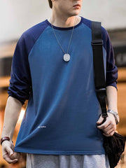 コントラストカラー&メッシュパネル長袖Tシャツ