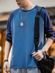 コントラストカラー&メッシュパネル長袖Tシャツ