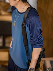 コントラストカラー&メッシュパネル長袖Tシャツ