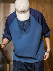 コントラストカラー&メッシュパネル長袖Tシャツ