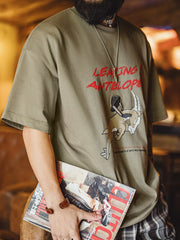 跳ねるアンテロープ刺繍発泡プリントTシャツ