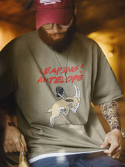 跳ねるアンテロープ刺繍発泡プリントTシャツ